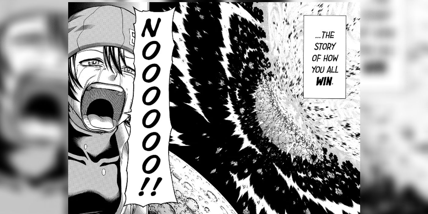 Fuuko Izumo observa os negadores morrerem enquanto ela entra no outro mundo em Undead Unluck, capítulo 132